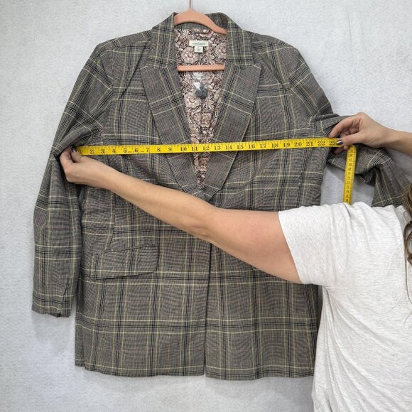 Sundance Blazer Womens Large Gray Glen Plaid Linen Cotton Blend 1 Button Jacket - Picture 7 of 11